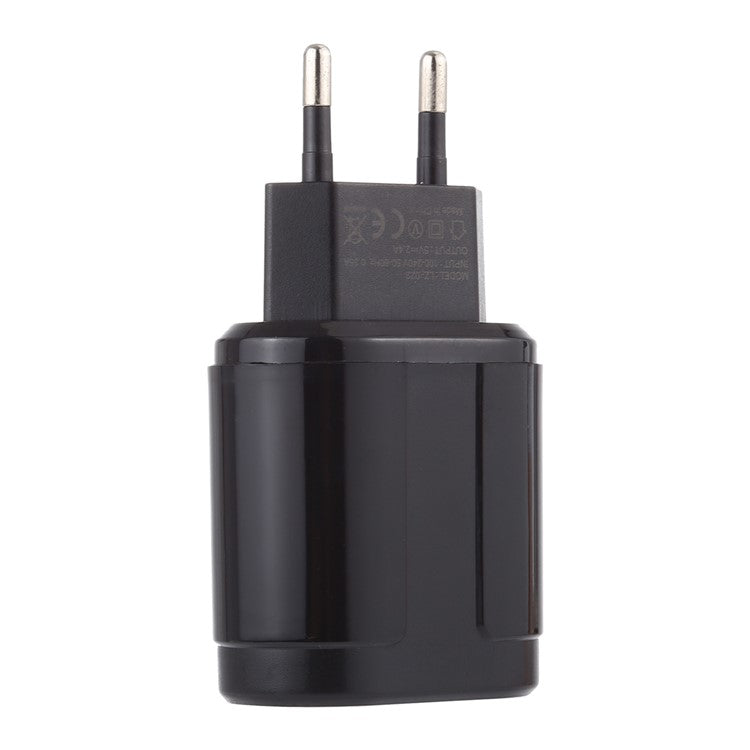 LZ-022 5V 2.4A Dual USB Ports Wall Charger Travel Power Adapter for iOS Android - Black