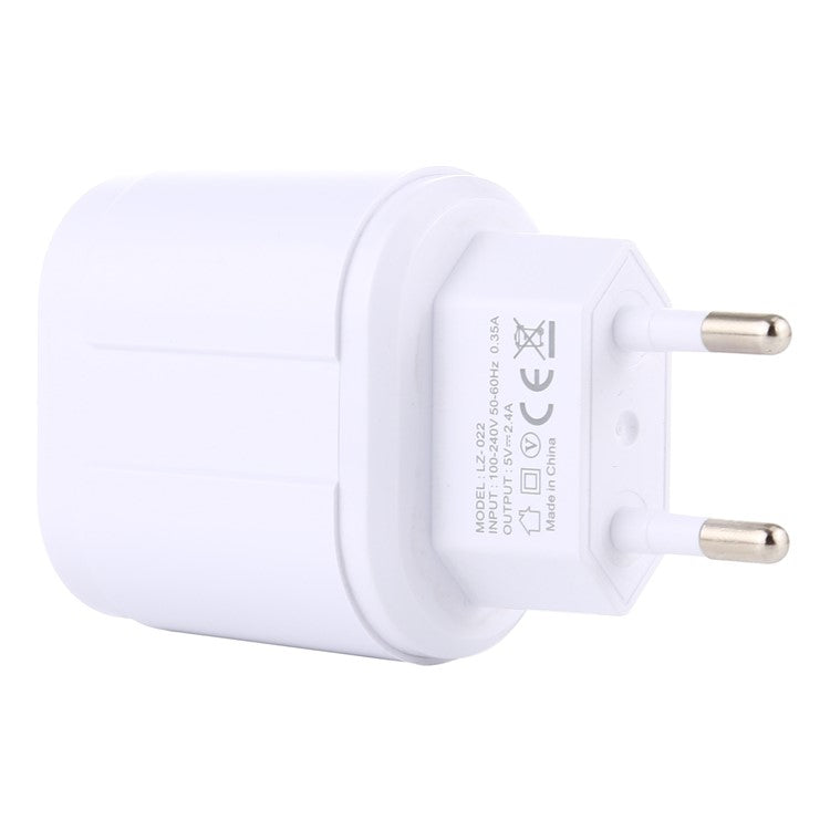 LZ-022 5V 2.4A Dual USB Ports Wall Charger Travel Power Adapter for iOS Android - White