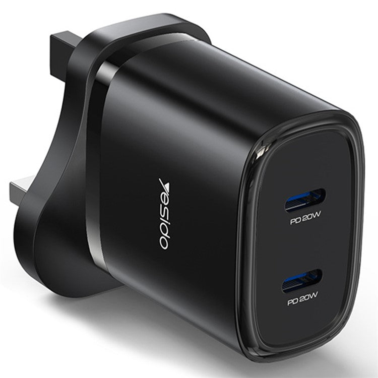 YESIDO YC53 20W UK Plug Charging Adapter Wall Charger with Type-C to iP Cable - Black