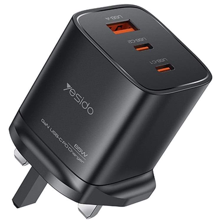 YESIDO YC84 USB + 2 Type-C 65W Fast Charging Travel GaN Power Adapter, UK Plug