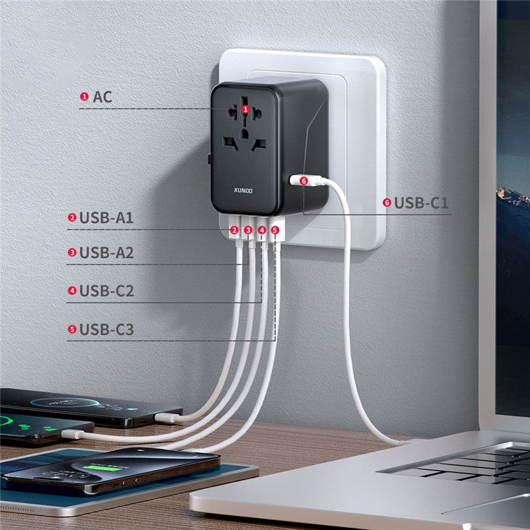 XUNDD XDCH-072 Universal Travel Wall Charger 65W Phone Charger Adapter with 5 USB Ports