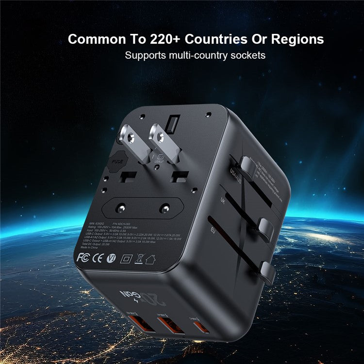 XUNDD XDCH-069 International Travel Power Adapter 20W 3-Port USB Wall Charger