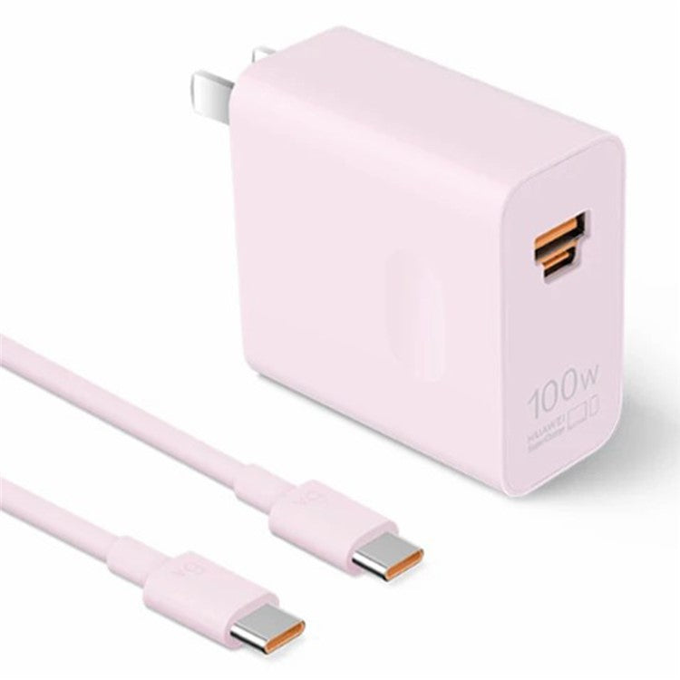 HUAWEI HW-200500C02 100W High Power Adapter USB-A + Type-C CN Plug Wall Charger with Cable - Pink