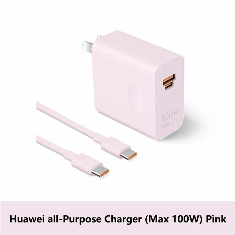 HUAWEI HW-200500C02 100W High Power Adapter USB-A + Type-C CN Plug Wall Charger with Cable - Pink