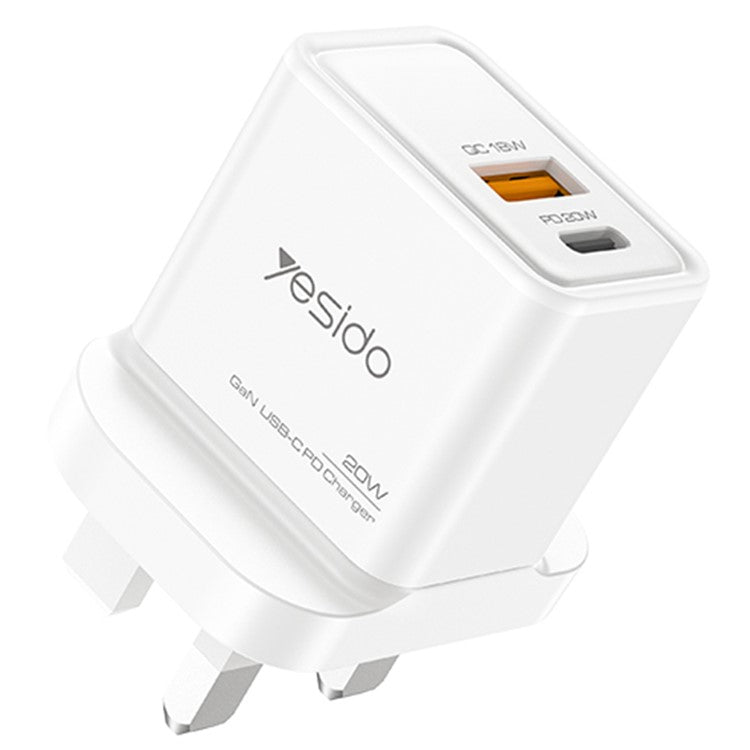 YESIDO YC80 GaN Wall Charger 20W USB+Type-C UK Plug Charging Adapter