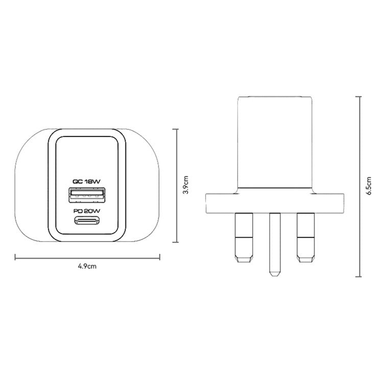 YESIDO YC80 GaN Wall Charger 20W USB+Type-C UK Plug Charging Adapter