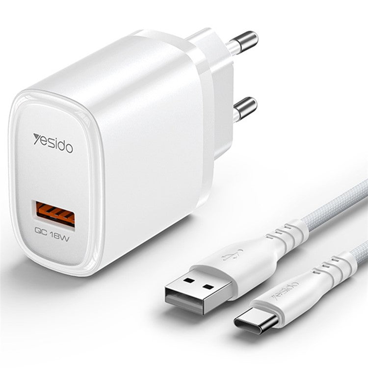 YESIDO YC66C EU Plug Single USB Port Wall Charger 18W Phone Tablet Fast Charging Adapter with Cable