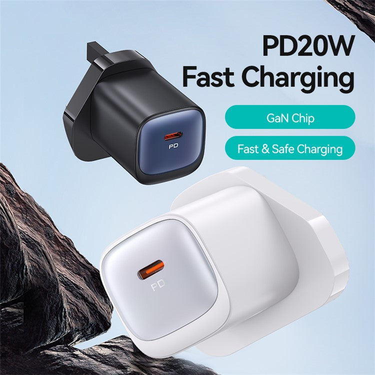 USAMS CC250 GaN Charger PD 3.0 Fast Charging 20W Wall Adapter, UK Plug - Black