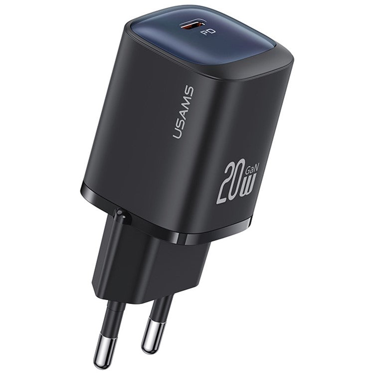 USAMS CC248 PD 20W GaN Charger Compact Design Fast Charging Adapter, EU Plug - Black