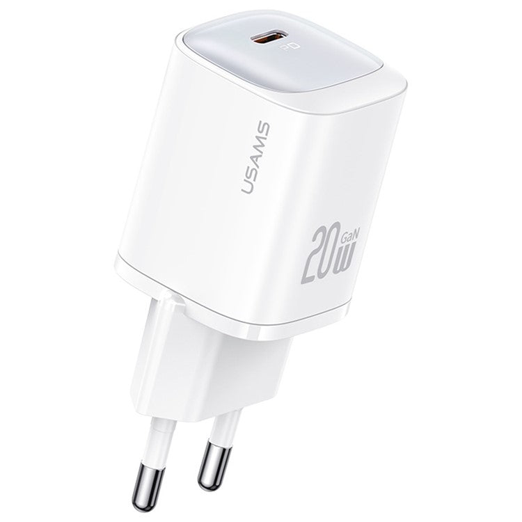 USAMS CC248 PD 20W GaN Charger Compact Design Fast Charging Adapter, EU Plug - White