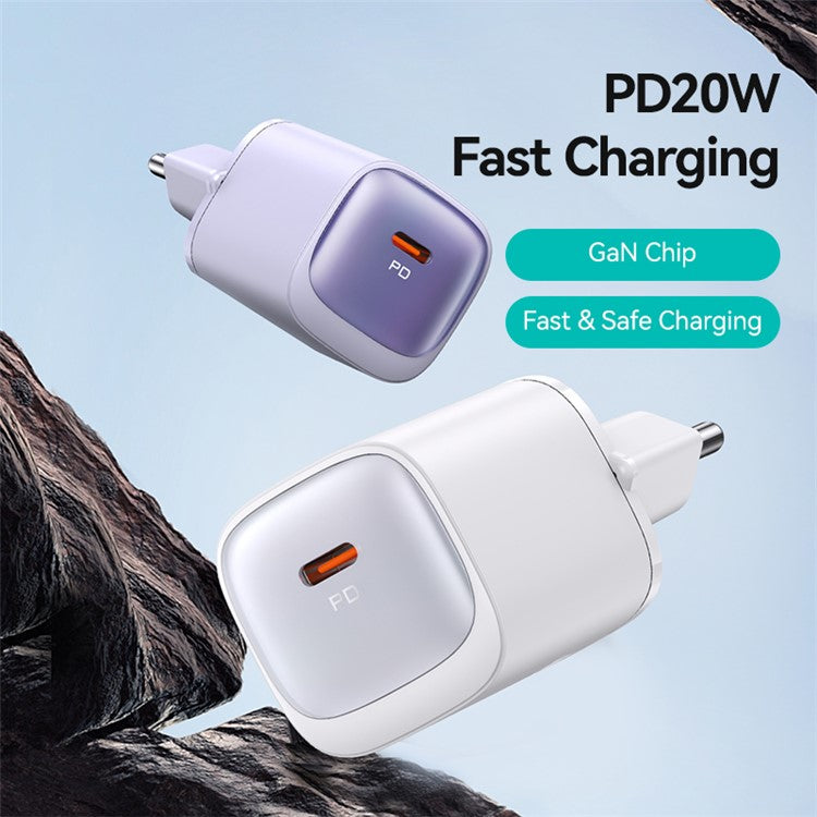 USAMS CC248 PD 20W GaN Charger Compact Design Fast Charging Adapter, EU Plug - White