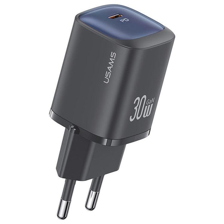 USAMS CC251 Fast GaN Charger PD 30W Ultra-Compact Power Delivery Wall Adapter, EU Plug - Black