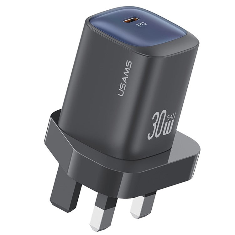 USAMS CC253 PD 30W One-Port GaN Charger USB-C Compact Wall Power Adapter, UK Plug - Black