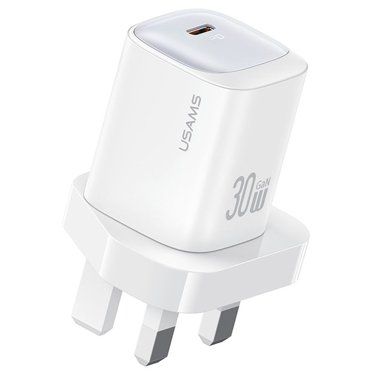 USAMS CC253 PD 30W One-Port GaN Charger USB-C Compact Wall Power Adapter, UK Plug - White