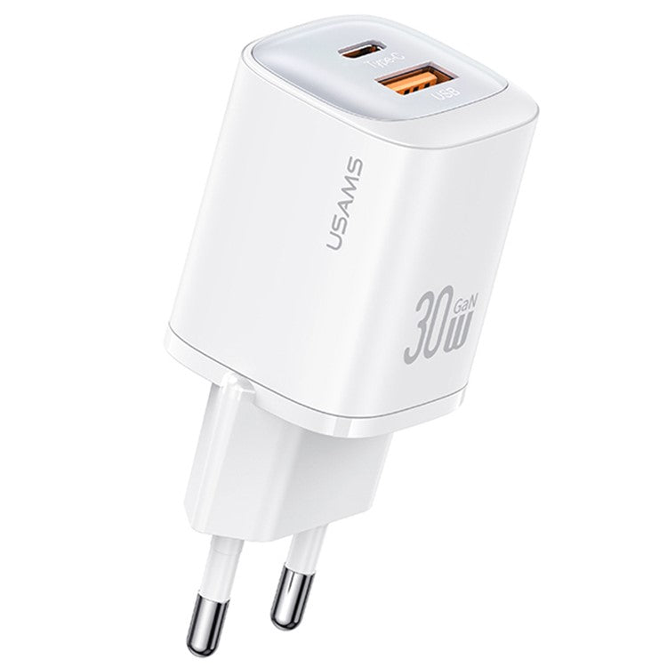 USAMS CC254 30W GaN Charger Type-C + USB-A Compact Quick Charge Wall Adapter, EU Plug - White