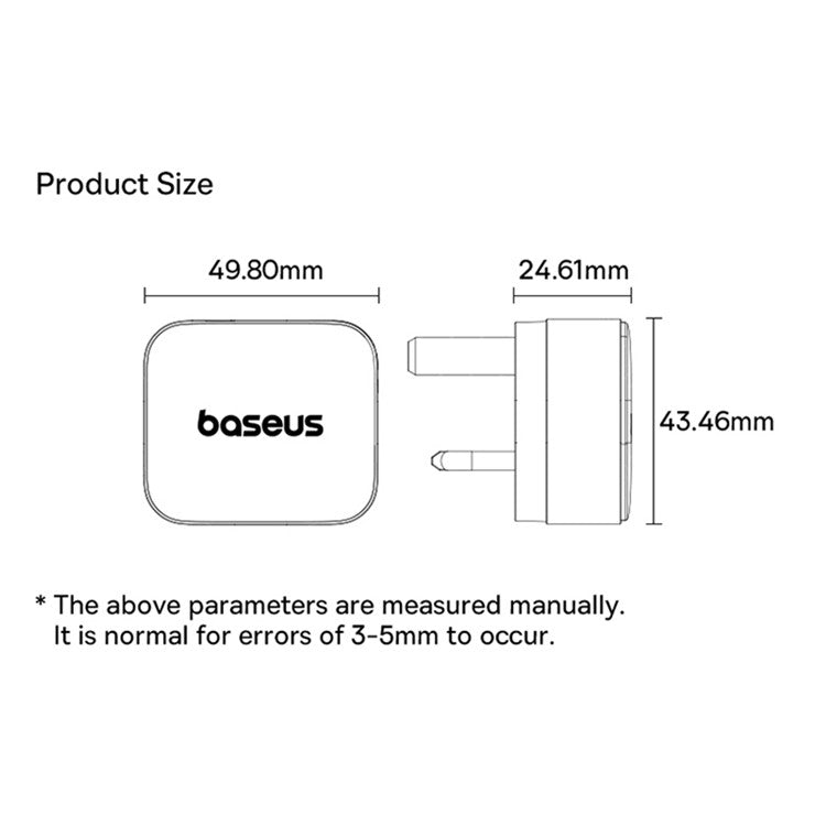 BASEUS Palm USB-C Single Port 20W Fast Charger UK Plug Wall Charging Adapter, White