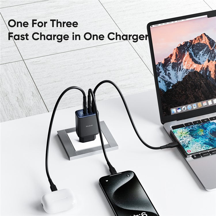 MCDODO CH-2180 30W Dual Type-C+USB-A Wall Charger Digital Display Charging Adapter, EU Plug - Black