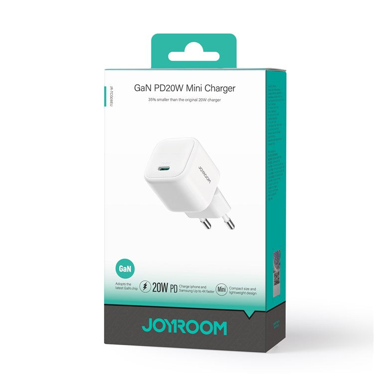 JOYROOM JR-TCG08 PD 20W Fast Charging GaN Charger Mini Power Adapter for iPhone 16-15 Series , EU Plug - White