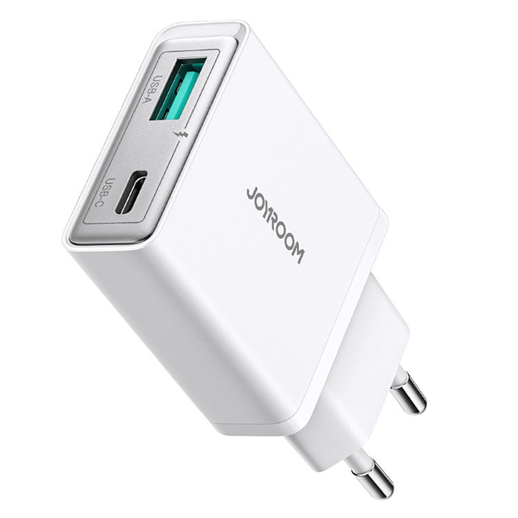 JOYROOM JR-TCF14 20W Fast Charging Charger USB-C+USB-A Dual Port Adapter, EU Plug for iPhone 16-15 Series - White