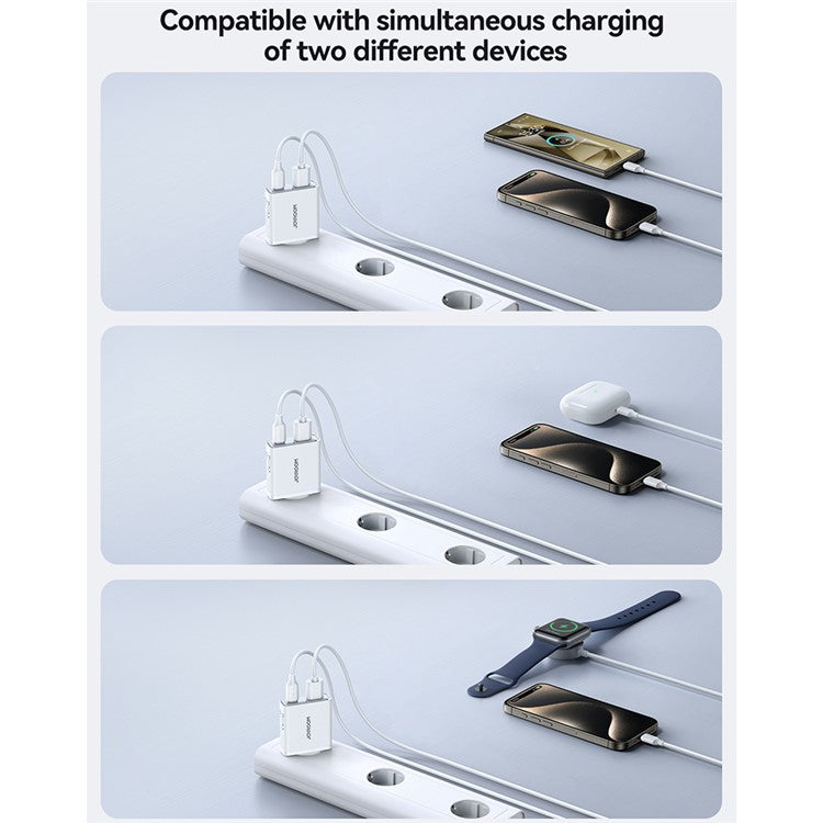 JOYROOM JR-TCF14 20W Fast Charging Charger USB-C+USB-A Dual Port Adapter, EU Plug for iPhone 16-15 Series - White