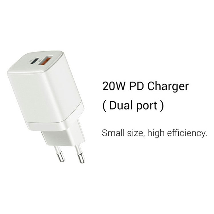 KZDOO PD 20W Wall Charger USB-C+USB-A Dual-Port Power Adapter Charger - EU Plug