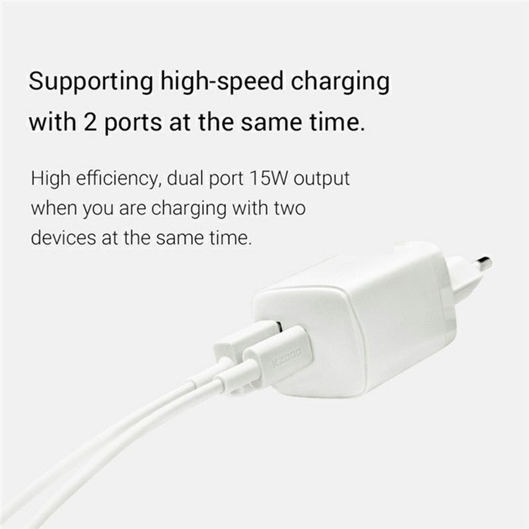 KZDOO PD 20W Wall Charger USB-C+USB-A Dual-Port Power Adapter Charger - EU Plug