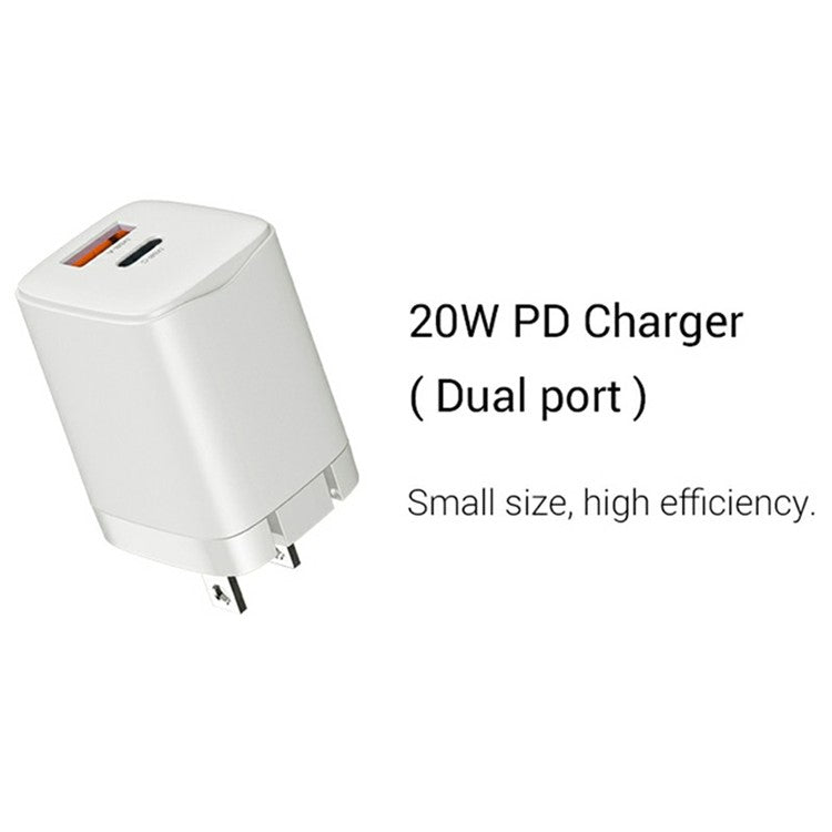 KZDOO PD 20W Wall Charger USB-C+USB-A Dual-Port Power Adapter Charger - US Plug