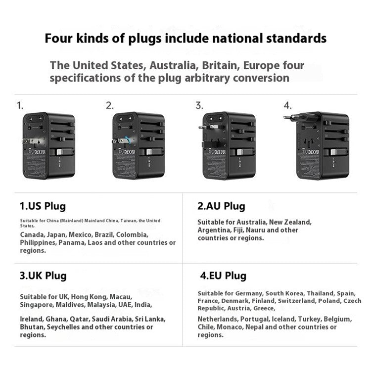 ROCK JY-355MAX PD 70W GaN Travel Adapter with Retractable Cable, 2 USB-A+USB-C Wall Charger