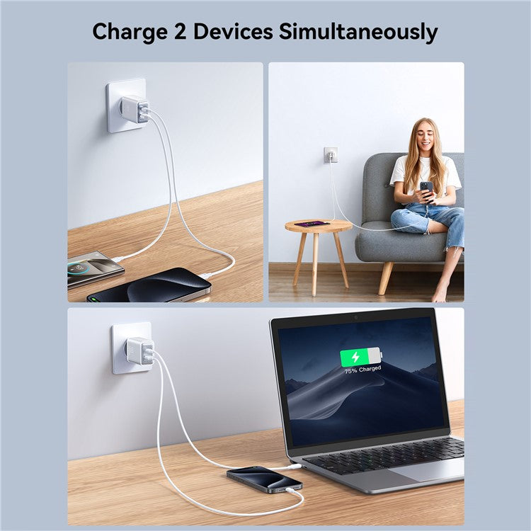 JOYROOM JR-TCF15 30W Wall Charger USB-C+USB-A Dual Port PD Fast Charging Adapter, EU Plug