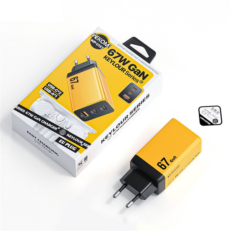 WEKOME WP-U157 67W GaN Charger Phone Fast Charging Adapter - EU Plug - Yellow