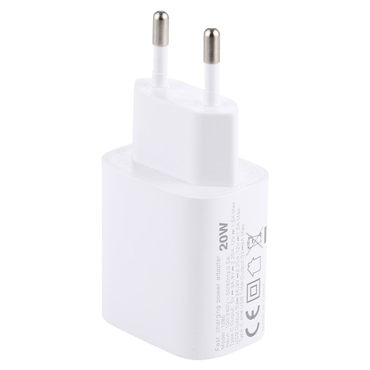 U085 20W USB+Type C Fast Charging Wall Charger Travel Power Adapter - EU Plug