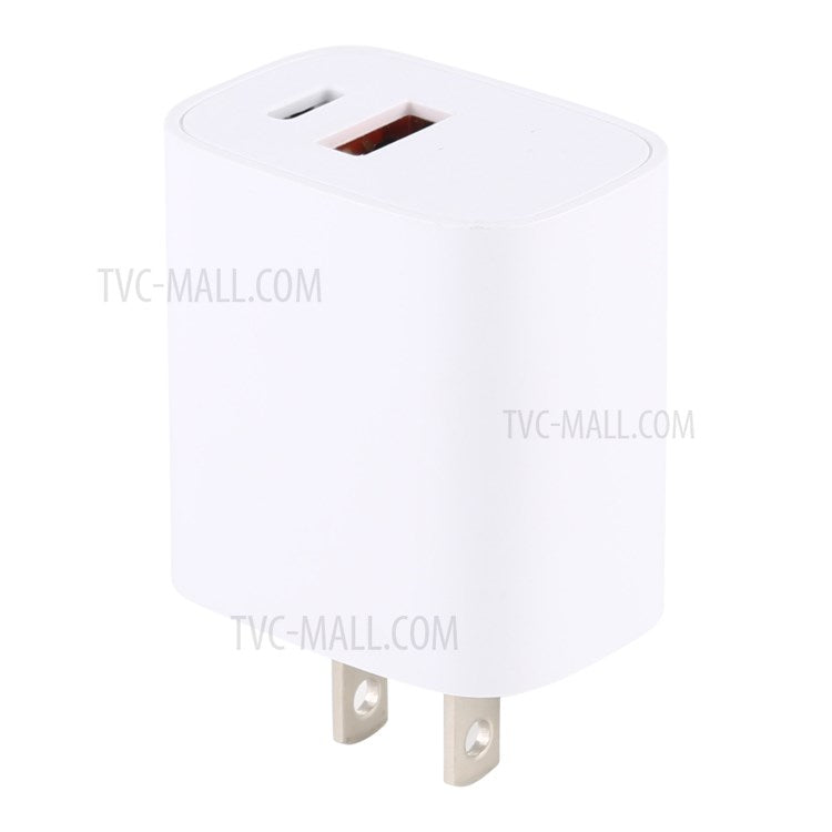 U085 20W USB+Type C Fast Charging Wall Charger Travel Power Adapter - US Plug