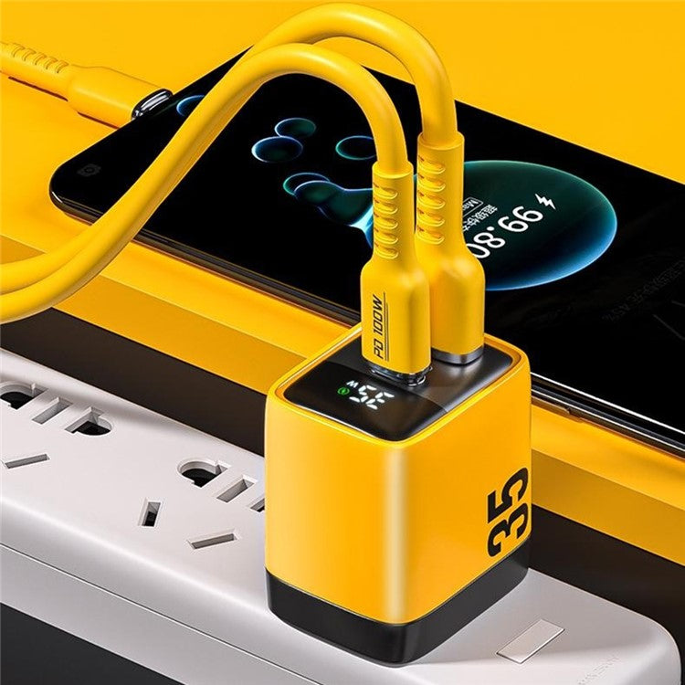 WEKOME WP-U25 35W GaN Charger Dual Port Fast Wall Charger Digital Display Adapter, UK Plug - Yellow