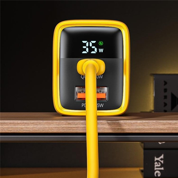 WEKOME WP-U25 35W GaN Charger Dual Port Fast Wall Charger Digital Display Adapter, UK Plug - Yellow