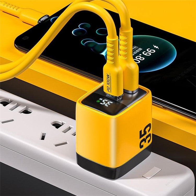 WEKOME WP-U25 35W GaN Charger Dual Port Fast Wall Charger Digital Display Adapter, EU Plug - Yellow