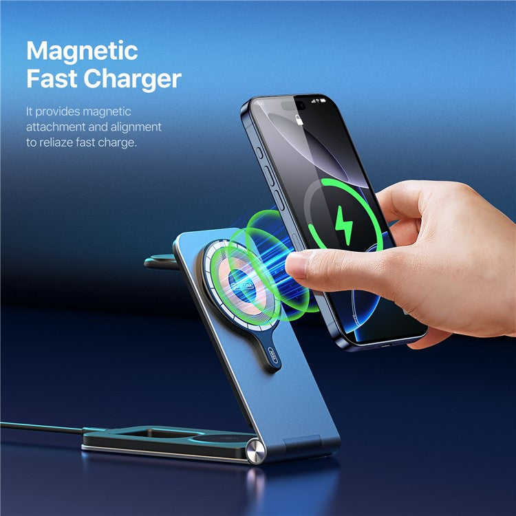 DUZZONA W22 15W 3-in-1 Magnetic Wireless Charger Folding Portable Phone Charger for Earbuds, iWatch