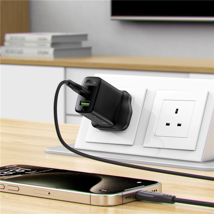 ACEFAST A99 PD 30W GaN Charger Fast Charging USB-C+USB-A Dual Port Charger, UK Plug