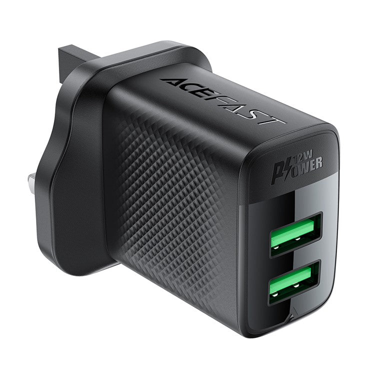 ACEFAST A87 12W Wall Charger USB-A+USB-A Dual Port Phone Charger, UK Plug