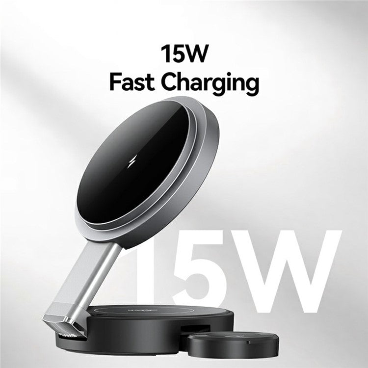 USAMS CD234 Phone / Watch / Earphone 3-in-1 Magnetic Wireless Charger Stand Foldable Fast Charging Dock