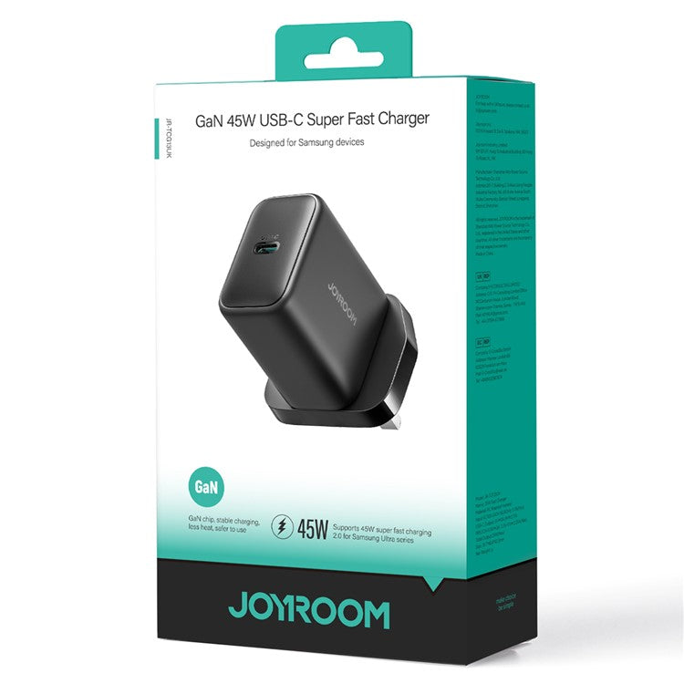 JOYROOM JR-TCG13 UK Plug USB-C 45W GaN Fast Charger for Samsung Phones Power Adapter