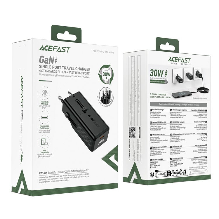 ACEFAST Z7 PD 30W Single USB-C GaN Charger Multi-Function Adapter, EU / UK / US / AU Plug