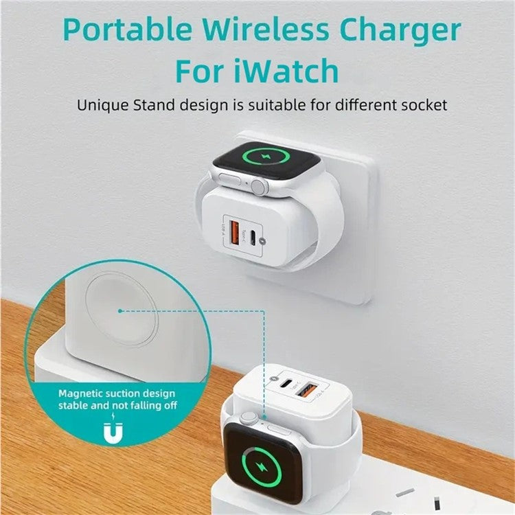 UW128 23W PD QC Fast Charger for Apple Watch Magnetic Wireless Charger - US Plug