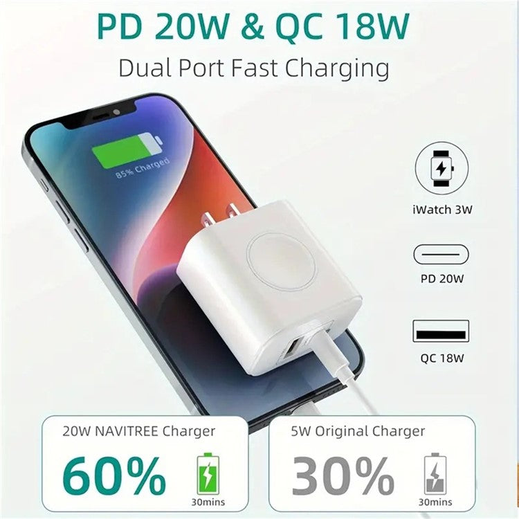 UW128 23W PD QC Fast Charger for Apple Watch Magnetic Wireless Charger - US Plug