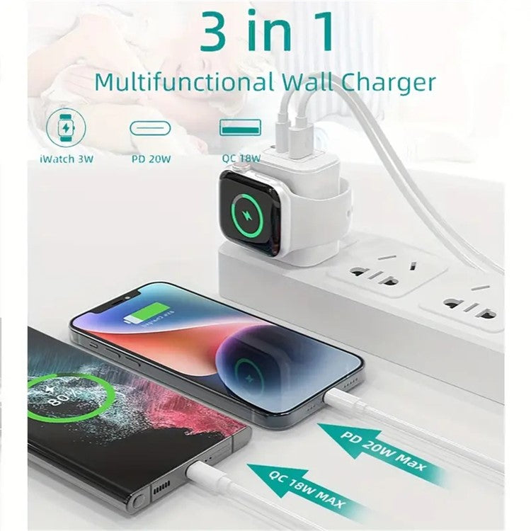 UW128 23W PD QC Fast Charger for Apple Watch Magnetic Wireless Charger - US Plug