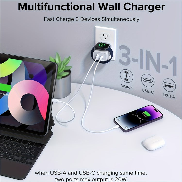 UW128 23W PD QC Fast Charger for Apple Watch Magnetic Wireless Charger - US Plug