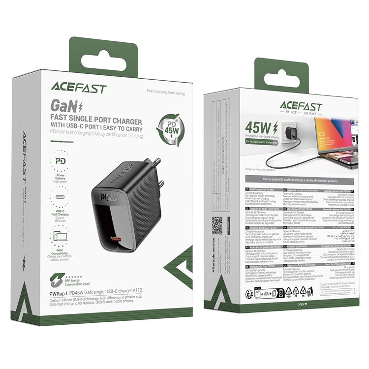 ACEFAST A112 GaN USB-C Charger PD 45W Fast Charging Single USB-C Adapter - EU Plug