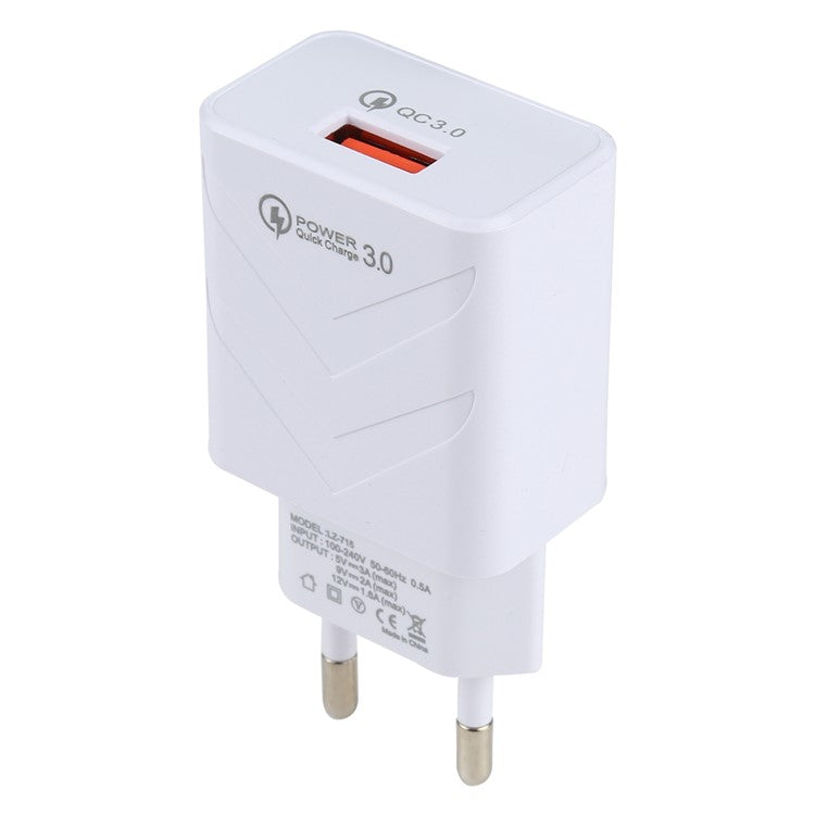 LZ-715 18W QC 3.0 USB Fast Charging Smart Phone Charger Travel Wall Power Adapter for iPhone Huawei - White EU Plug