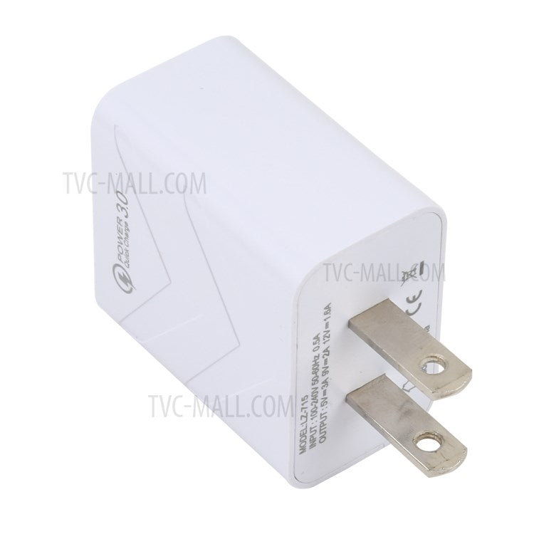 LZ-715 18W QC 3.0 USB Fast Charging Smart Phone Charger Travel Wall Power Adapter for iPhone Huawei - White US Plug