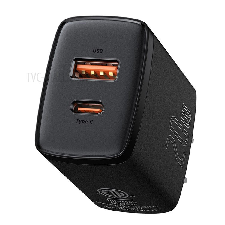 BASEUS Compact Quick Charger U+C Dual Ports 20W US Plug Charging Adapter - Black