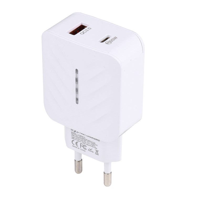 LZ-822A+C PD 20W Type-C QC3.0 USB Fast Charging Travel Wall Charger - EU Plug